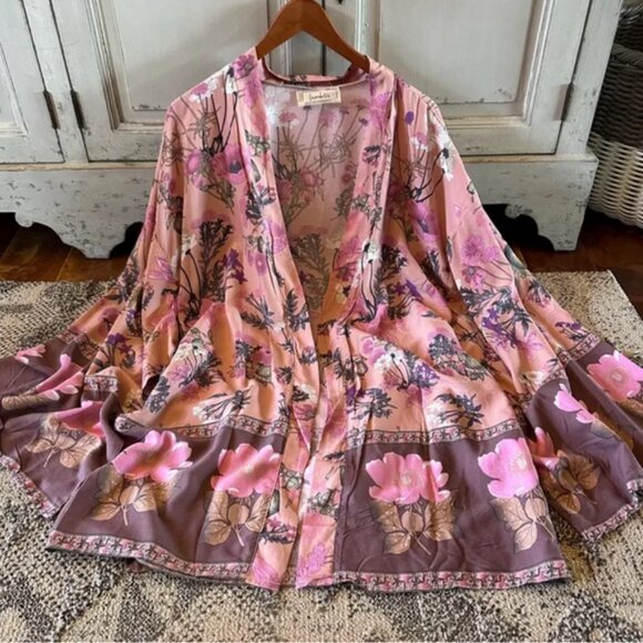 New Boho Floral Kimono Sleeve Cardigan Floral Top Jacket Swim Cover-up Women's - Picture 7 of 9